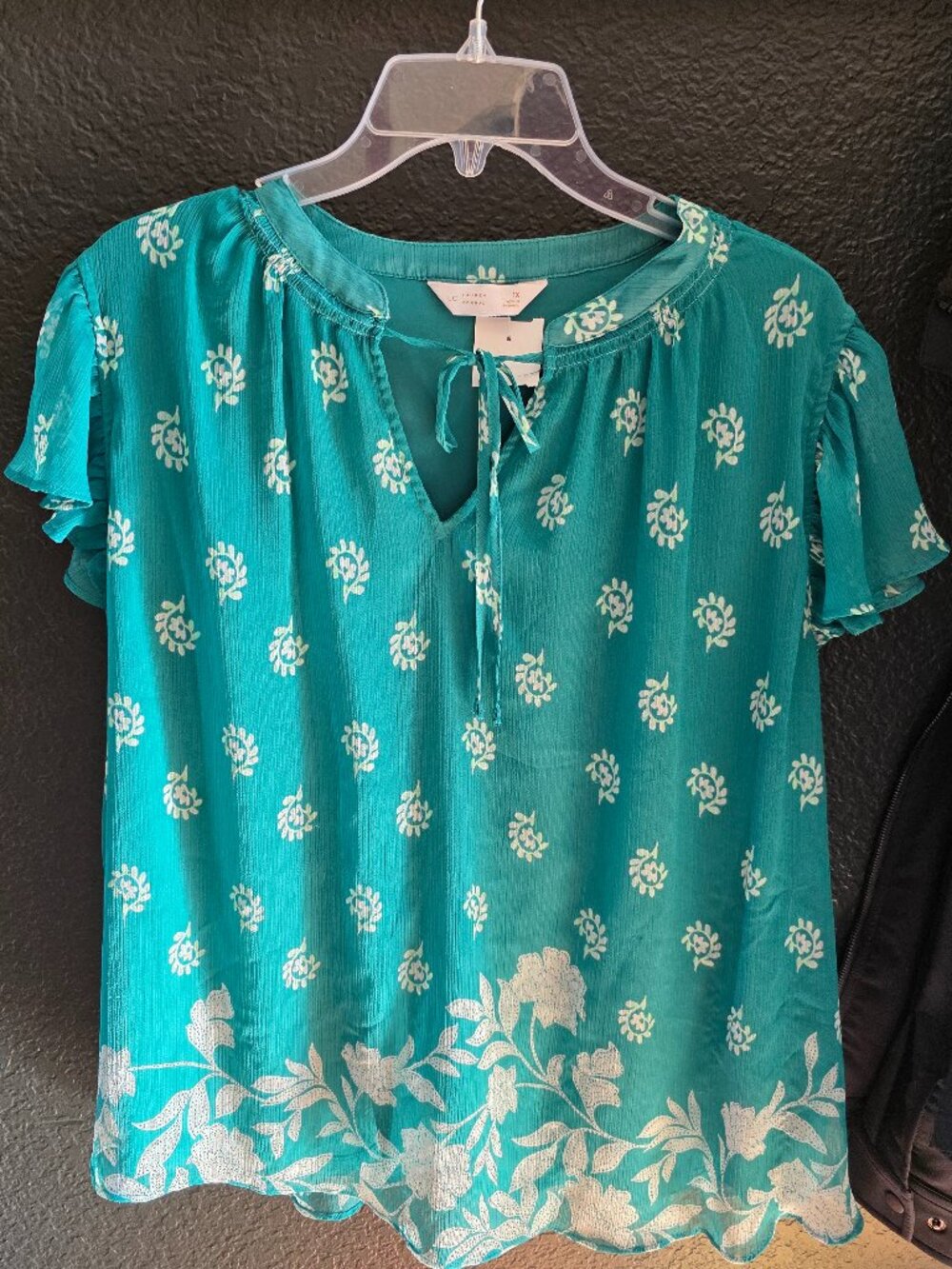 LC Lauren Conrad Teal Floral Flutter-Sleeve Peasant Blouse